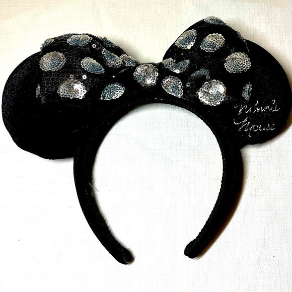 Disney Minnie Mouse Headband Ears. Velour. 
Sparkle. Embroidered - Picture 1 of 4